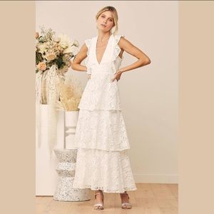 Lulus Molinetto White Lace Ruffled Tiered Sleeveless Maxi Dress